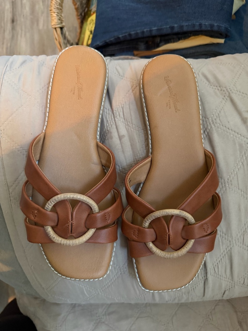 American Eagle Outfitters Brown Slide Sandals with Woven Ring